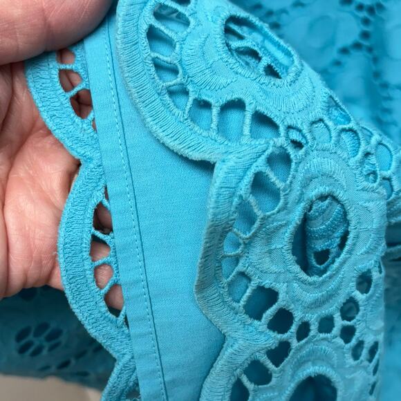 Talbots Eyelet Lace Shift Dress Blue Sleeveless Lined 100% Cotton Size 16 Petite - Picture 5 of 6